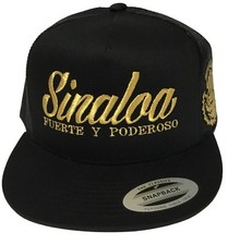 SINALOA FUERTE Y PODEROSO MEXICO LOGO FEDERAL HAT 2 LOGOS BLACK MESH SNAPBACK