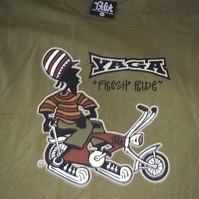 Vintage Yaga T-Shirt Mens M Olive 90s FRESH RIDE Surf Skate Rasta