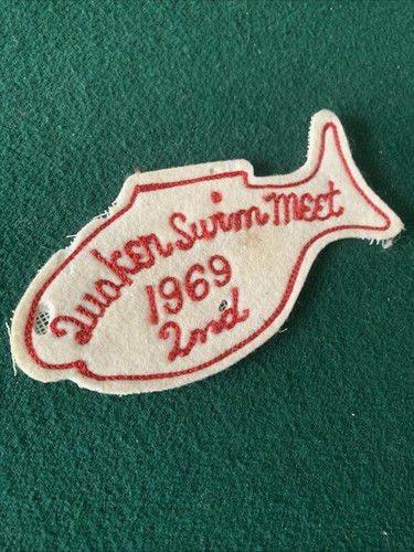 1969 QUAKER SWIM MEET 2nd Place Fish Patch - White, Red - Vintage - Picture 2 of 4