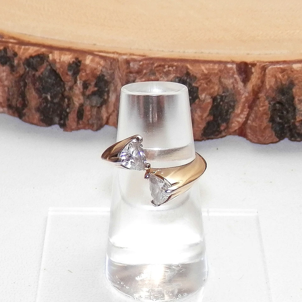 Anillo 925FAS Cristal Vermeil Opuesto Trillón de Piedras Desplazado Triángulo Modernista 8 Foto 4 de 4