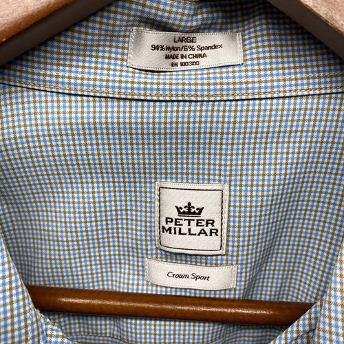 Peter Millar Shirt Mens L Cutler Crown Sport Stretch L/S Front Button Tattersall - Picture 2 of 13