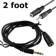 3.5mm Audio Extension Cable Male to Female M/FStereo Aux Auxiliary Black 2 Feet