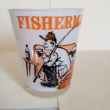 Novelty Fisherman?s Nite Cap Frosted Rocks Glass Jigger Fishing Lies