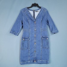 Fashion Nova Women's 3/4 Sleeve Denim Dress Zip Back Blue Actual Size M