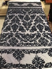 Navy Blue Beaded Sequins Embroidery Bridal Lace Fabric 50 Width 1 Yard