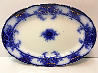 Antique Alfred Meakin  Flow Blue  platter 14'' K E L V I N