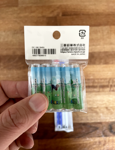 Mitsubishi Uni - 4x SUPER MARIO PENCILS (B) + ERASER + TOPPERS - Japanese Lot - Foto 5 di 7