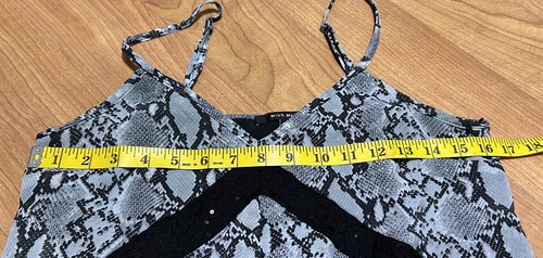 Miss Me Tank Top Size Small Lace Embroidered Trim Spaghetti Strap Grey Black - Picture 5 of 7