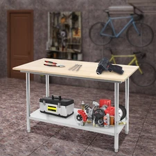 Oak Wood Top Work Table Workbench Work Table with Undershelf 500kg Load Capacity