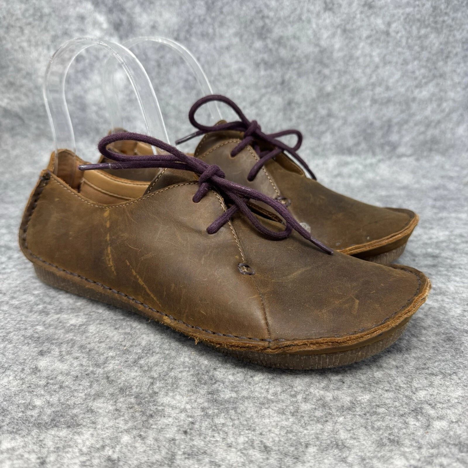 Scarpe Oxford Clarks Janey Mae marroni da donna taglia 7 5 in pelle artigianale stringate