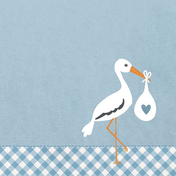20 Servietten Love Stork Blue Storch Baby Geburt Taufe Blau Tischdeko 33X33Cm-image