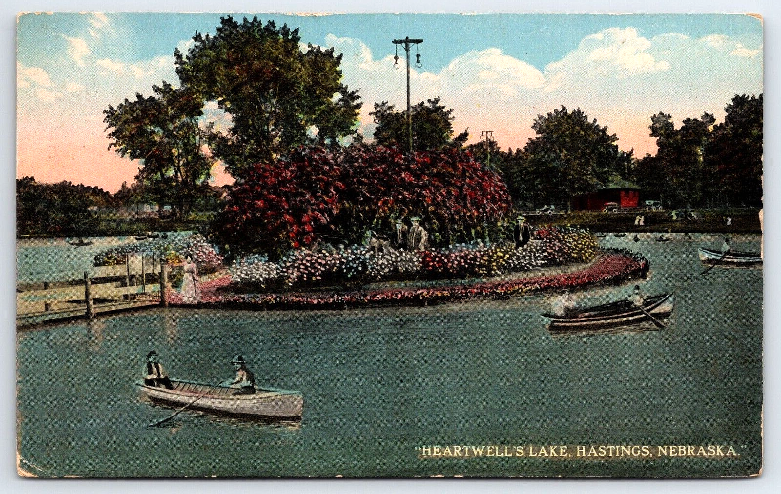 Original Old Vintage Antique Postcard Heartwell's Lake Hastings Nebraska USA
