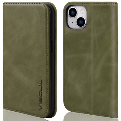 VISOUL Wallet Case für iPhone 14 Plus Echtleder Magnetverschluss Flip Folio