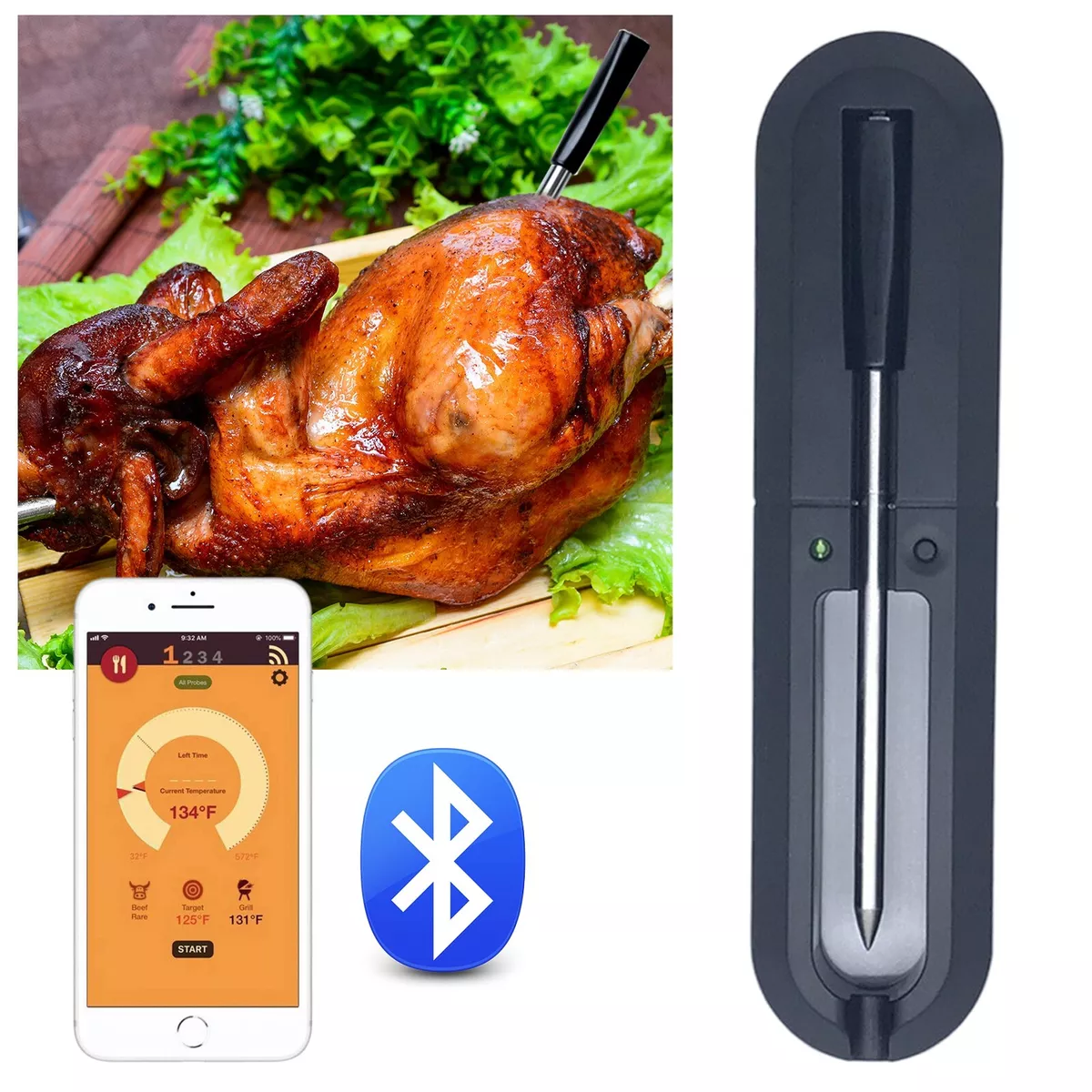 Wireless Bluetooth Smart Digital Meat Thermometer For Oven Grill Kitchen BBQ