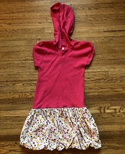 Tea Collection Girl’s Short Sleeve Hooded Drop Waist Dress Bubble Skirt Pink 10