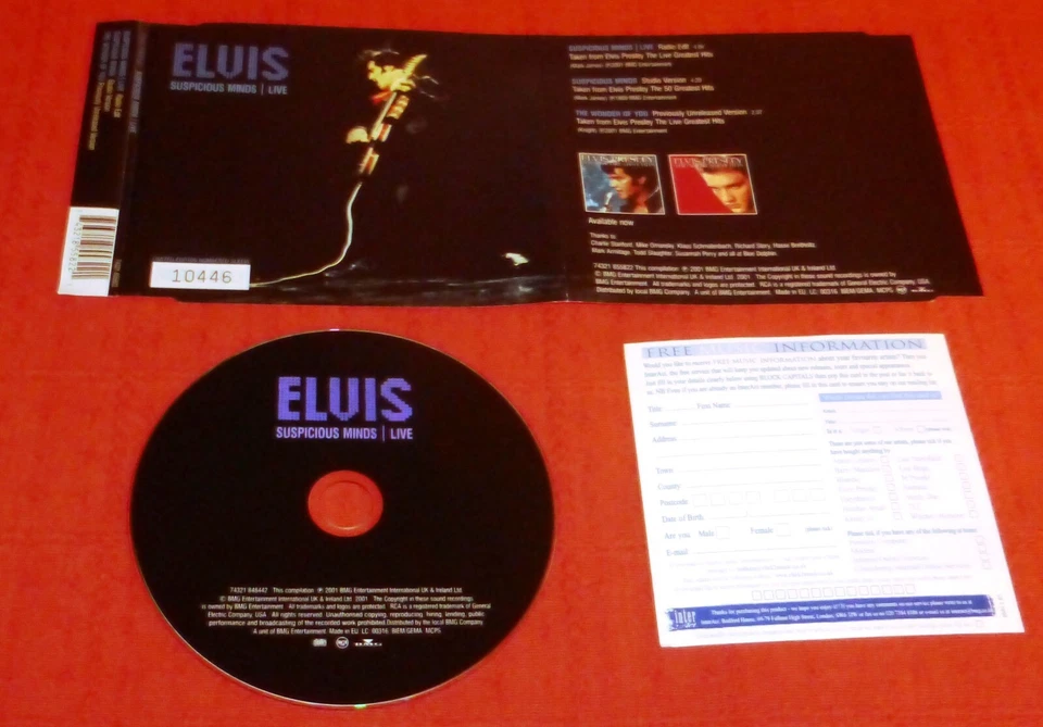 ELVIS PRESLEY 3 TRACK LIMITED EDITION/NUMBERED CD SINGLE - SUSPICIOUS MINDS/LIVE — 第 2/3 张图片