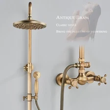 Antique Brass Rainfall Shower Faucet System Set Wall Mount Shower Mixer Fixture