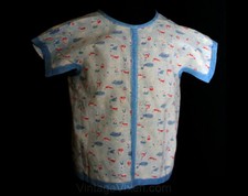 1930s Fairyland Novelty Print Blue Cotton Child's Baby Bib Geese Sheep Fairytale