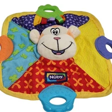 Nuby Teether Plush Monkey Lovey Security Blanket Baby Crinkle Sound FLAW 