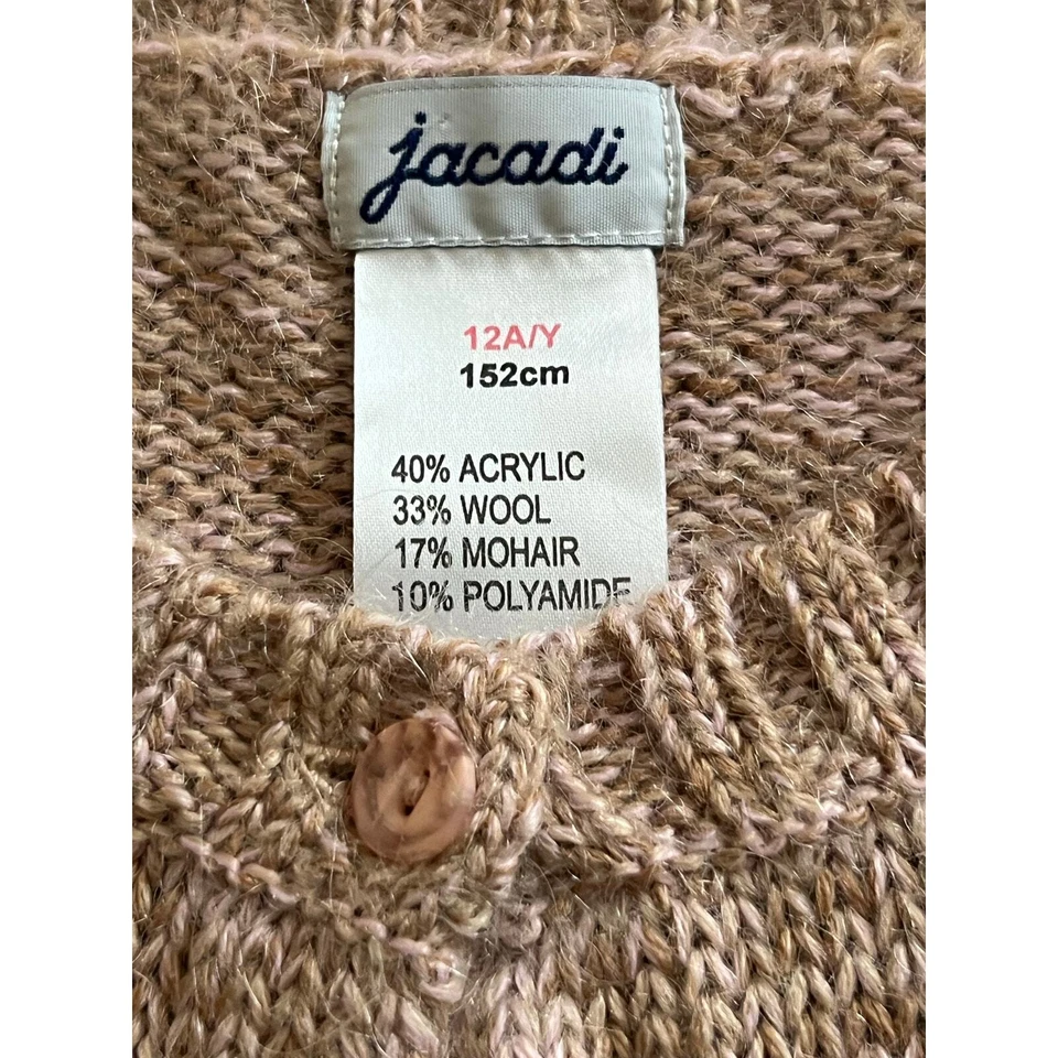 Cardigã suéter Jacadi marrom rosa lã mistura mohair meninas 12 anos Dachshund cachorro G - Imagem 4 de 4