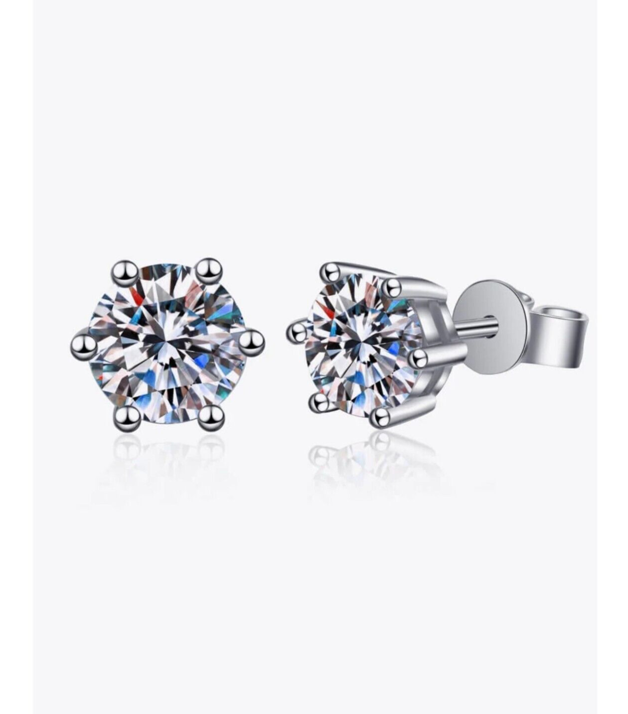 Sparkling 6 Prong White Sapphire Stud Earrings - Solid Sterling Silver - 3 ctw.
