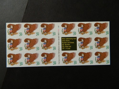 U.S. sc# 2596 BOOKLET PANE OF 17 1992 29ct EAGLE &SHIELD MNH P#D22221