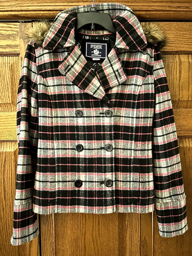 Juniors Victoria's Secret PINK WoolBlend Plaid Coat JACKET Size Small ExcCond