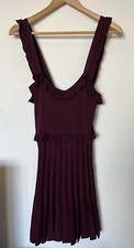 Zara Dark Purple Knit Ruffle Pleated Mini Dress Size Small