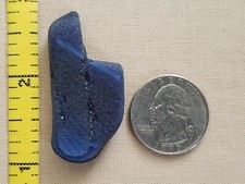 GENUINE BEACH SEA GLASS SURF TUMBLED DARK SLAG SOLID BLUE FROSTED PENDANT T1