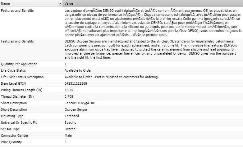 Sensor de oxígeno aguas arriba derecho DENSO para Chevrolet Malibu 2008-2012 V6-3,6 L Foto 2 de 4
