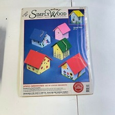 Simply Wood Bird House Decorations Kit Crafts 6 Piece Set