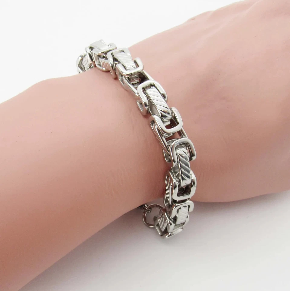 5pcs Box Link Stainless Steel Chain Byzantine Silver Bracelet Punk Wristband - Image 3 of 4