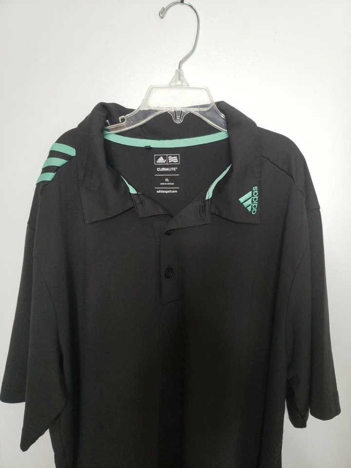 Adidas Golf Boys Black with Green stripes climacool Polo Shirt Youth X Large XL - Image 2 of 4