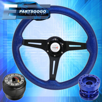 Streak Style Steering Wheel Blue Wood Sparkling + Hub Extender For 89-05 Eclipse