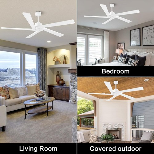 54" DC Ceiling Fan, 5 Reversible Wood Blades, 6-Speed Noiseless Motor, White š - Picture 7 of 7