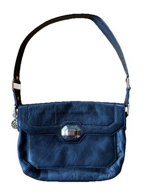 DKNY Classic Black Leather Dressy Turn Lock Shoulder Bag with Gold Hardware