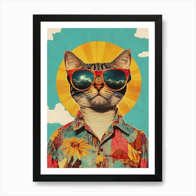 Vintage Retro Poster Cool Cat 14 Ar gerahmt Wandbild Poster Leinwanddruck Bild