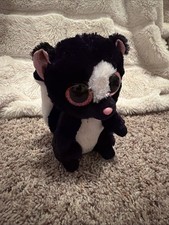 FLORA Black And White Skunk With Pink Sparkly Eyes And Ears Beanie Boo Ty