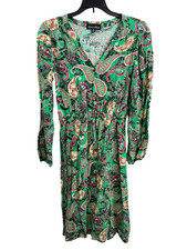Alison Andrews Dress Small Green Paisley Boho Long Sleeve Drawstring Shirt