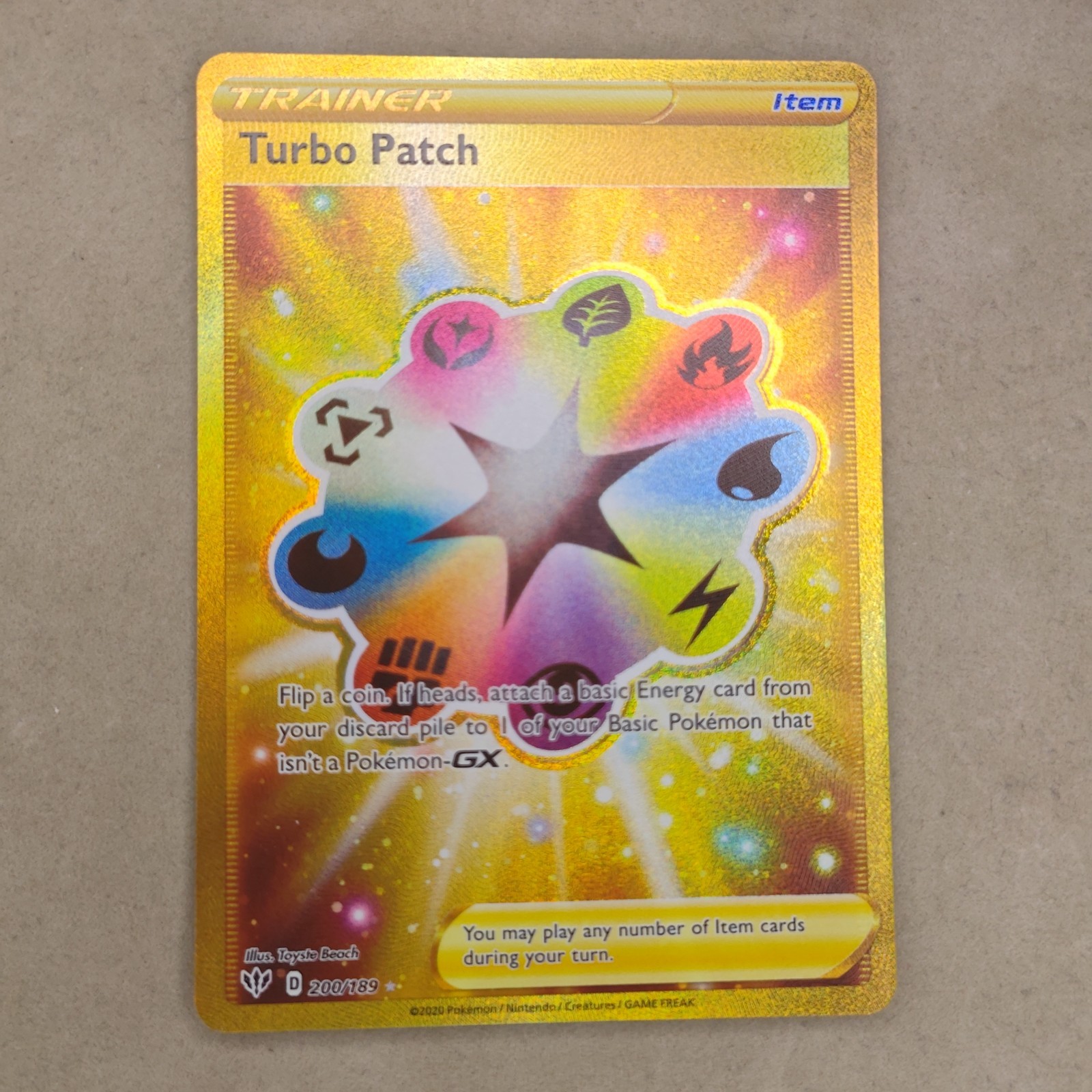 NM Near Mint Turbo Patch 200/189 SWSH Darkness Ablaze Gold Secret Rare Pokemon