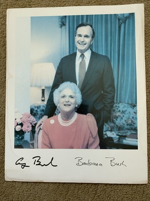 President George and First Lady Barbara Bush signed picture