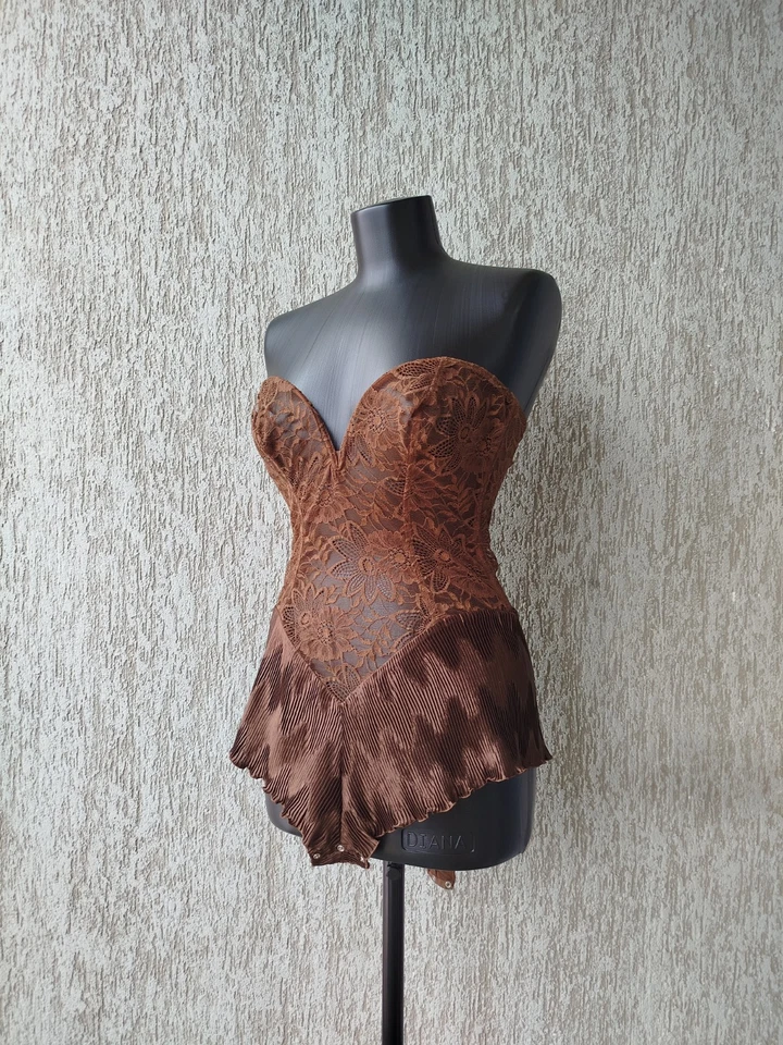 Body Corsé LA PERLA Brevettato Marrón Encaje Floral Vintage Años 90 Talla 3/L Foto 2 de 4