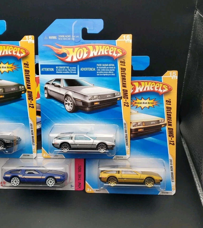 Hot Wheels '81 DeLorean DMC-12 2010 dorado, plateado, azul y negro de los años 80 lote de 5 Foto 3 de 4