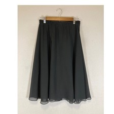 Minimalist Classic Women 28 Black Chiffon Flowy A-Line Midi Skirt Elastic Waist