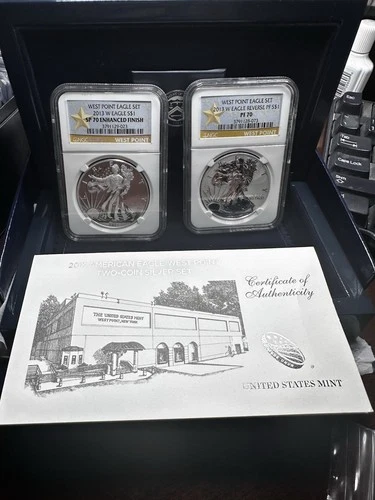 2013 W West Point Silver Eagle Set NGC Reverse Proof PF70 & Enhanced Finish SP