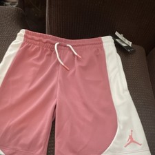 Jordan Girls Mesh Athletic Shorts Pink White Drawstring Size M