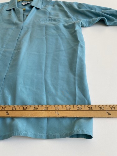 2567 Nordstrom Sz 10 100% Raw Silk Long Sleeve Button Up Top Blouse Blue - Picture 9 of 12