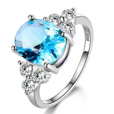 925 Sterling Silver White Pink Blue Champagne Zircon Oval Wedding Ring