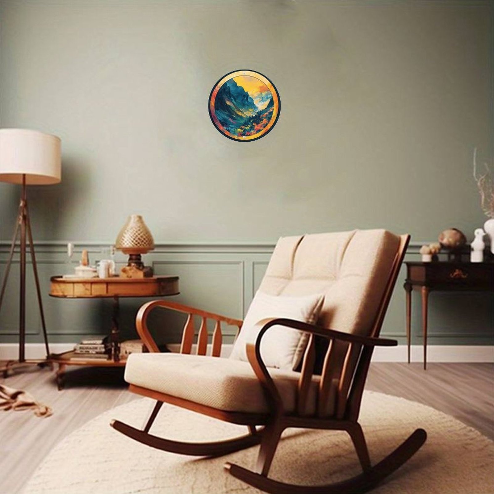 Vintage Ocean Wave Abstract Landscape Round Wall Art