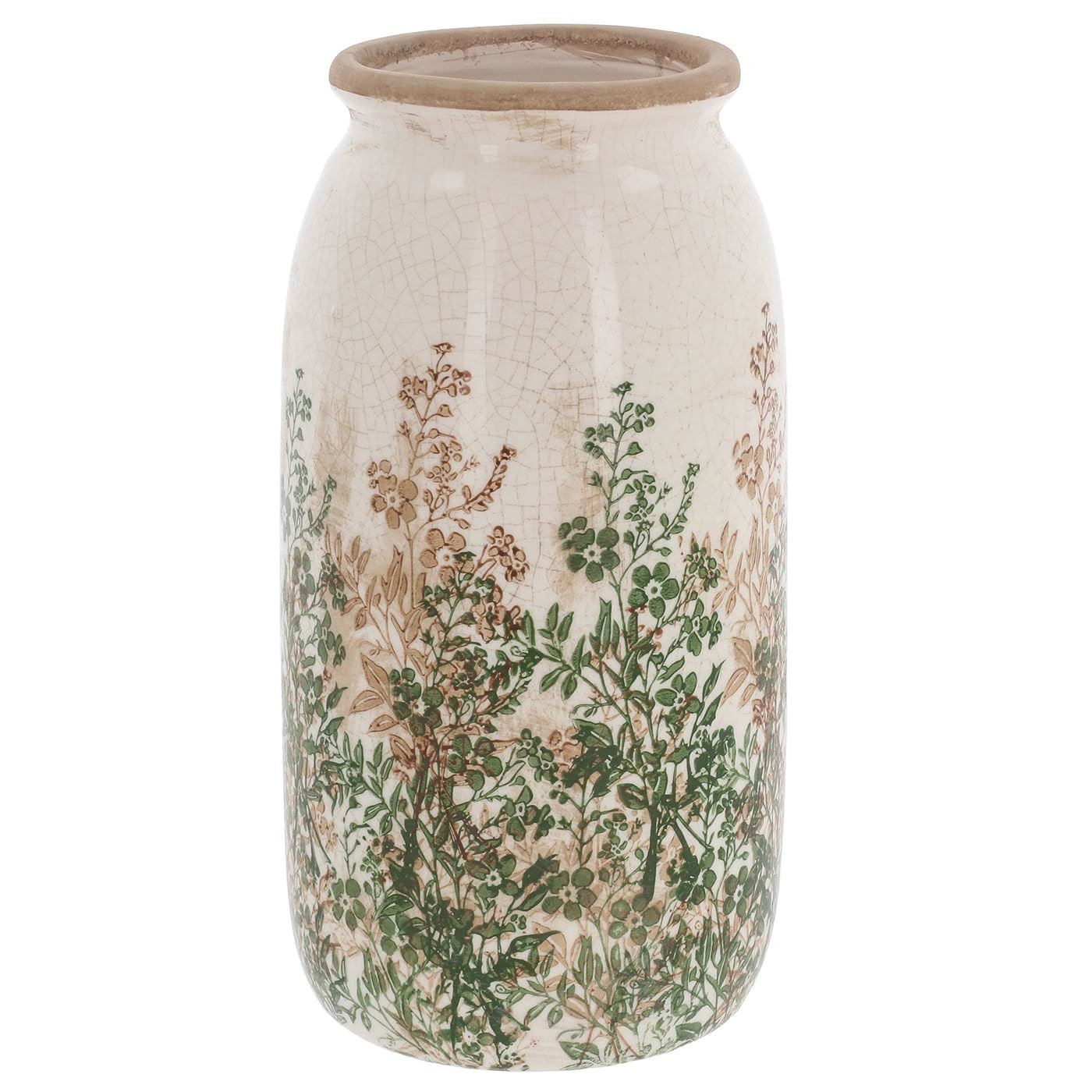 Shudehill Giftware Natural Garden Botanical Ceramic Straight Vase, Crackle Glaze